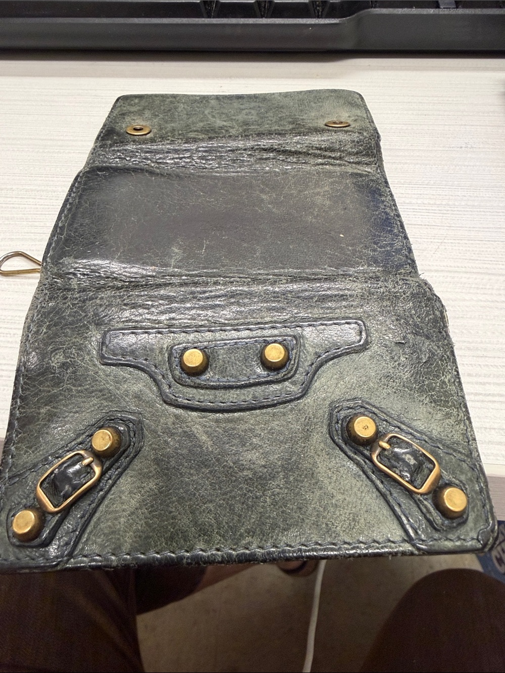 BALENCIAGA Leather Key Case GRY Men's, Slightly Scratched and Soiled